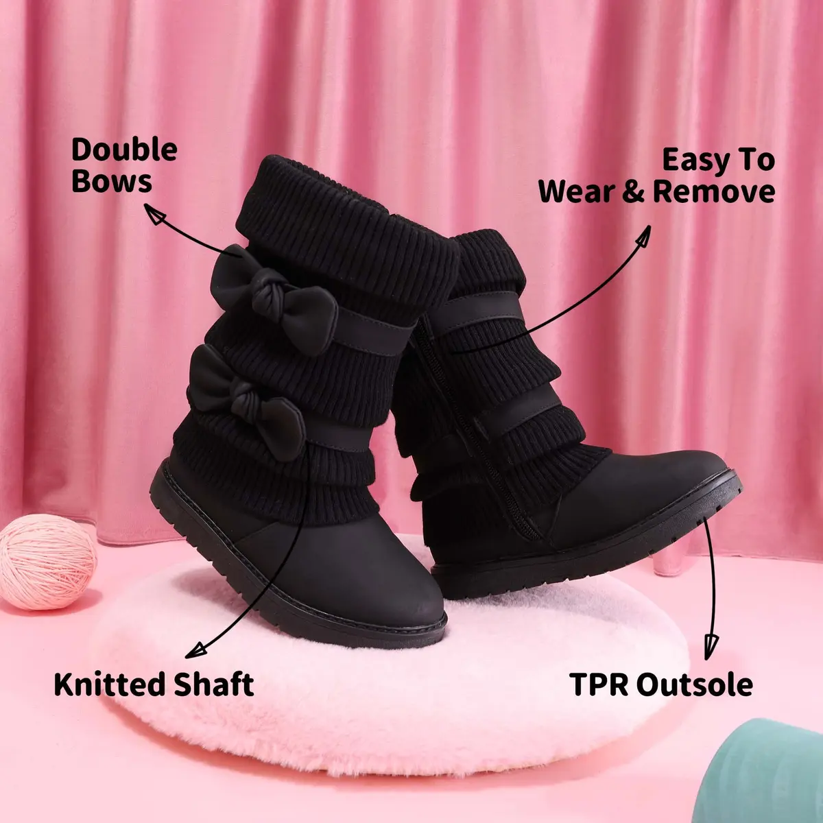 DREAM PAIRS Girls Winter Mid Calf Snow Boots, Black, 10 Toddler | Faux Fur Lined for Warmth & Style - view 5