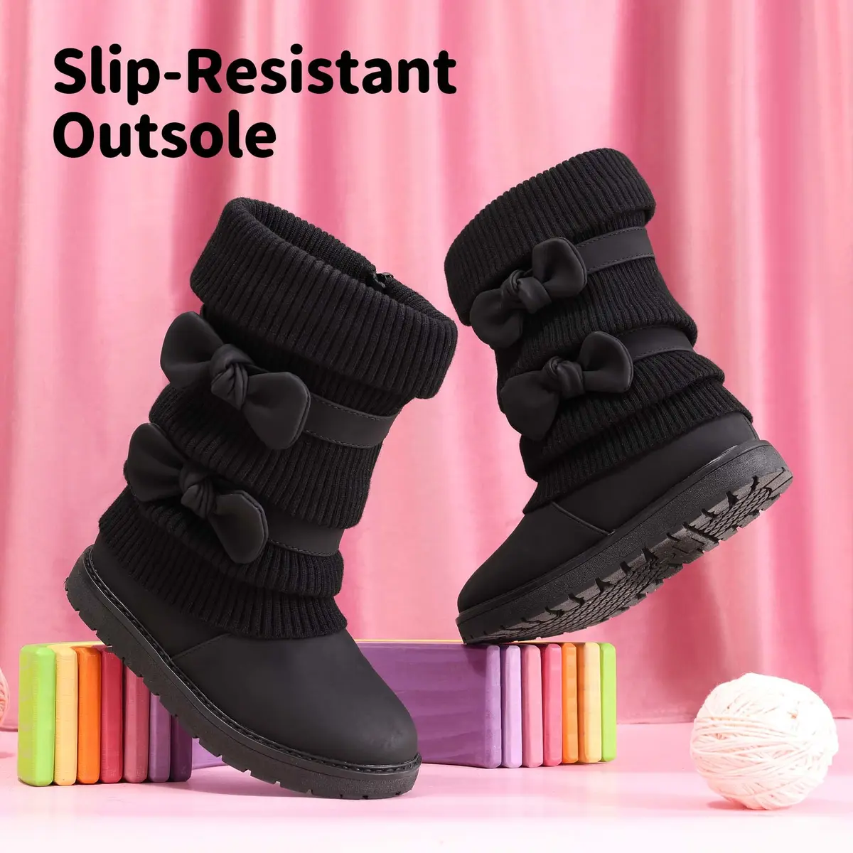 DREAM PAIRS Girls Winter Mid Calf Snow Boots, Black, 10 Toddler | Faux Fur Lined for Warmth & Style - view 3