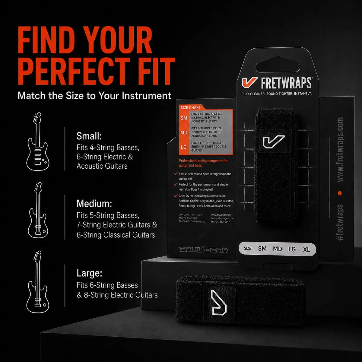 Gruv Gear Fret Wrap & Guitar Mute, Small Black | String Dampener for Acoustic, Electric & Bass - view 8