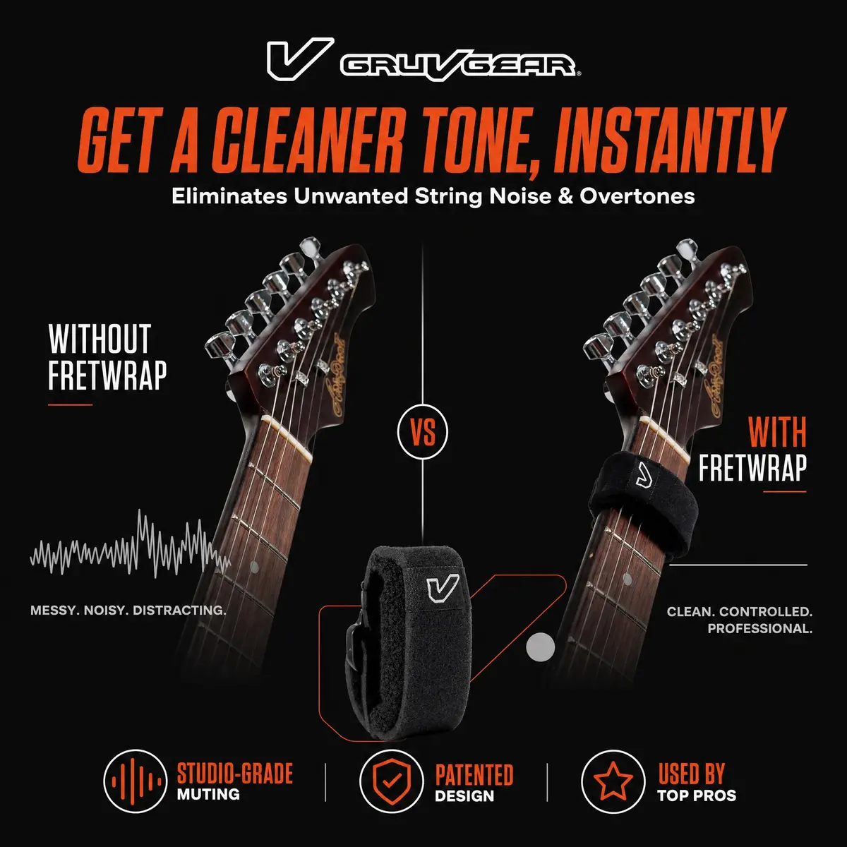 Gruv Gear Fret Wrap & Guitar Mute, Small Black | String Dampener for Acoustic, Electric & Bass - view 2