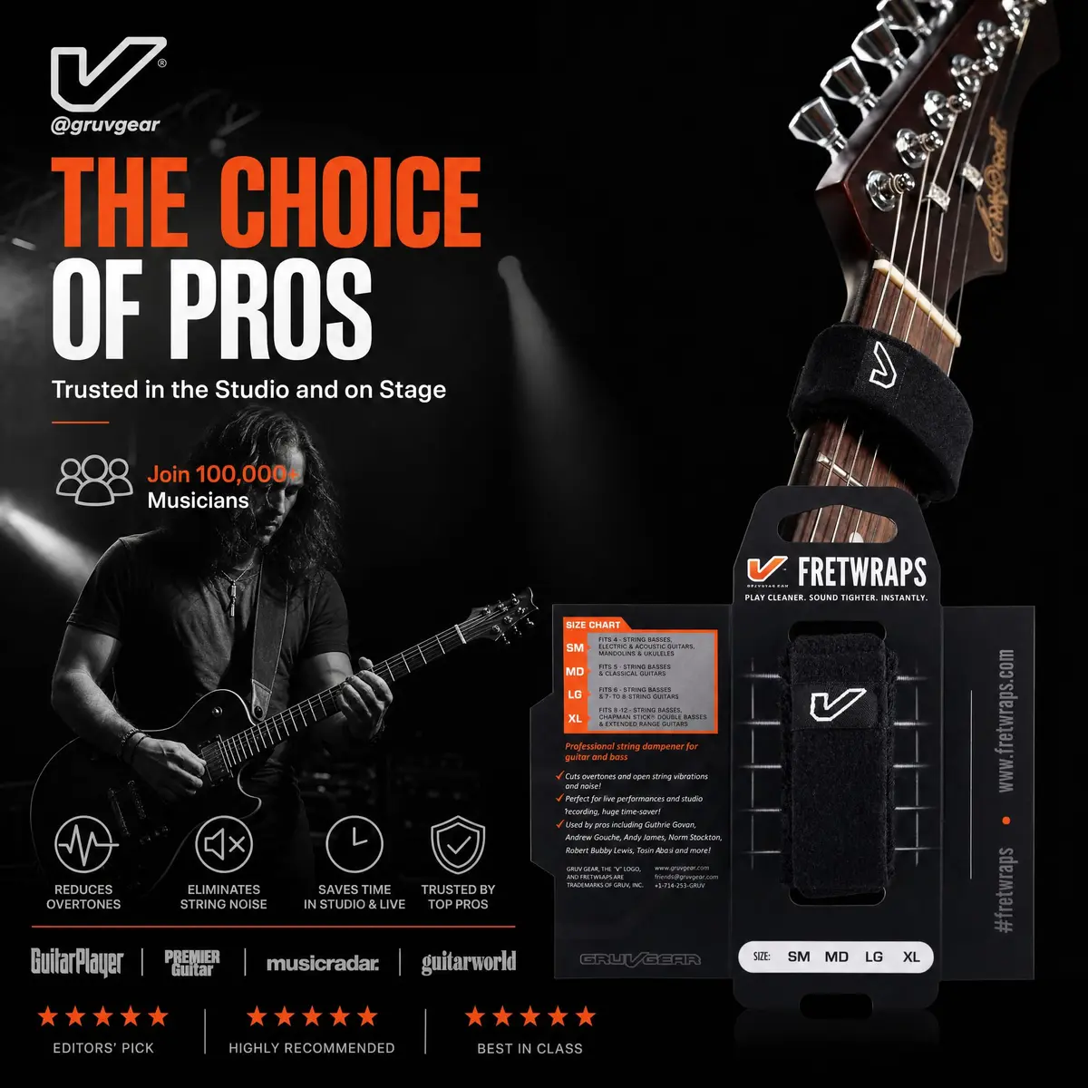Gruv Gear Fret Wrap & Guitar Mute Medium Black 1 Pack (Fits 5 String Bass, 7 String Guitar) | Eliminates Unwanted String Noise Instantly - view 5