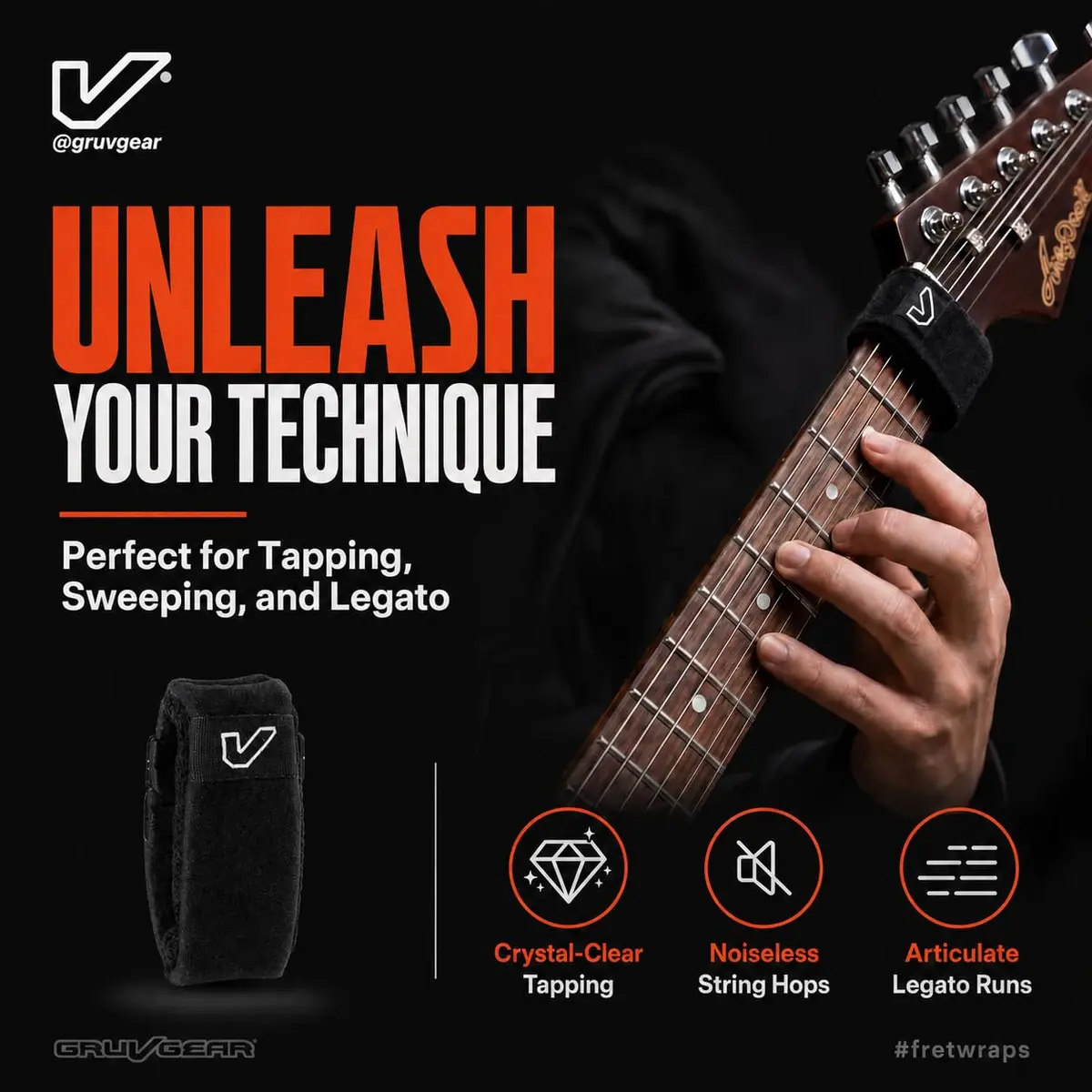 Gruv Gear Fret Wrap & Guitar Mute Medium Black 1 Pack (Fits 5 String Bass, 7 String Guitar) | Eliminates Unwanted String Noise Instantly - view 9
