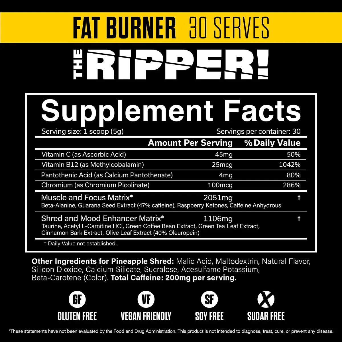 JNX SPORTS The Ripper Thermogenic Pre Workout Powder 5.3 Oz Pineapple | Fat burner & energy booster - view 2