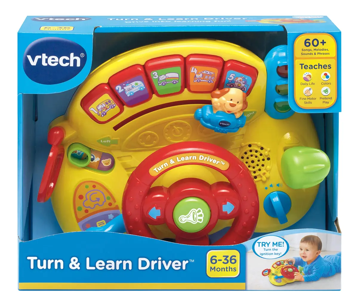 VTech Turn and Learn Driver Yellow 25cm (9.8" L) | Interactive Baby Toy with Sounds & Music - view 4