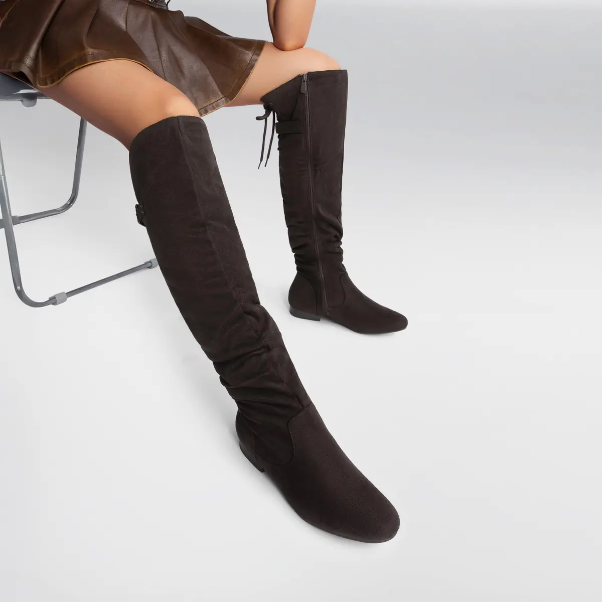DREAM PAIRS Women's Over The Knee Flats Slouch Thigh Boots, Brown, Size 10 | Comfortable Flat Style for Cold Weather - view 8