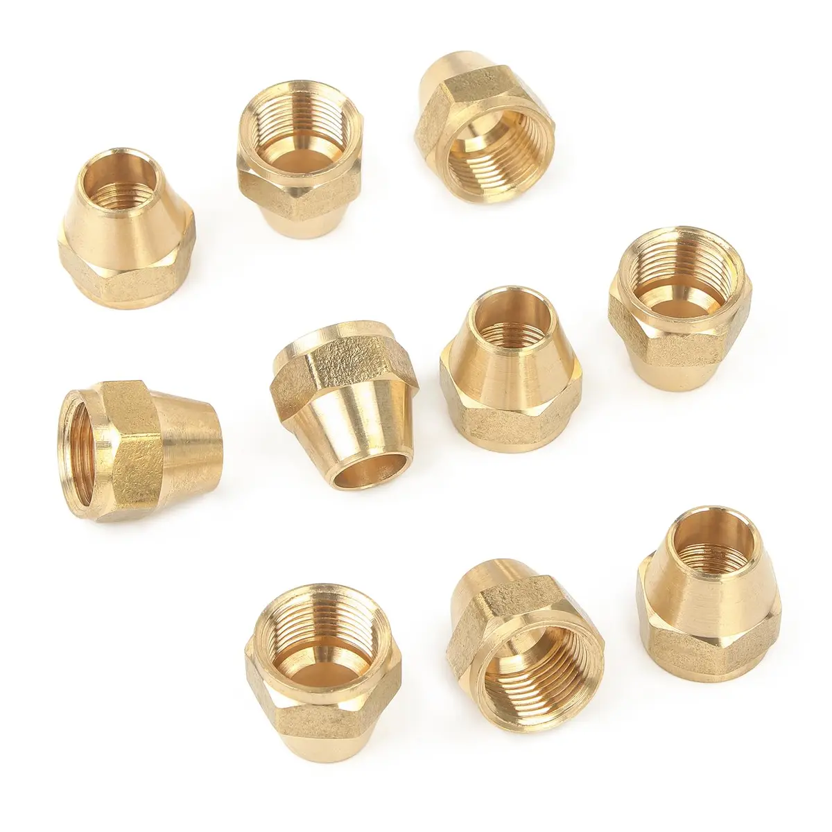 LTWFITTING Brass 1/2" OD Short SAE 45 Deg Flare Nut | Brass Flare Tube Fitting for Air, Water, Fuel, Oil - main product image
