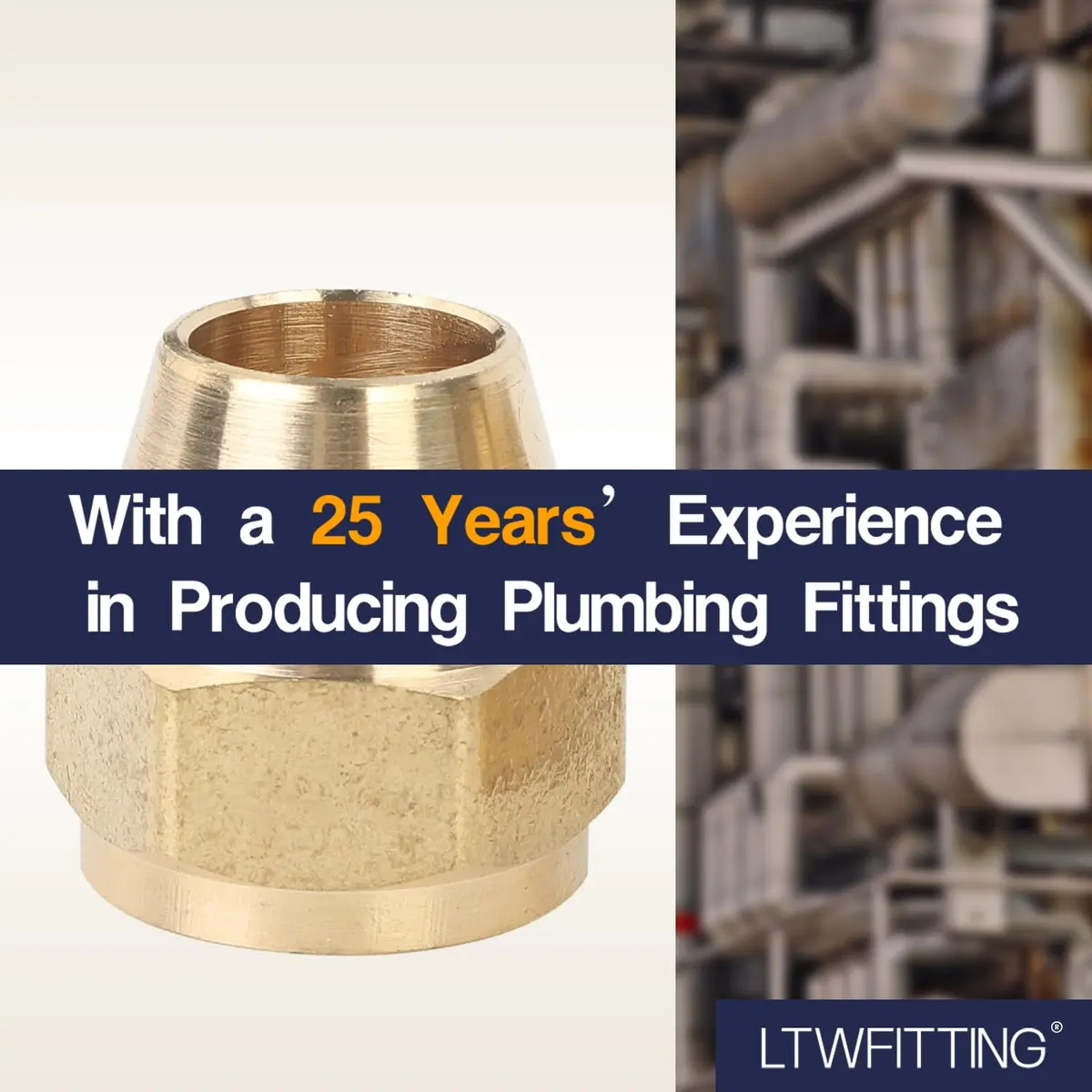 LTWFITTING Brass 1/2" OD Short SAE 45 Deg Flare Nut | Brass Flare Tube Fitting for Air, Water, Fuel, Oil - view 5