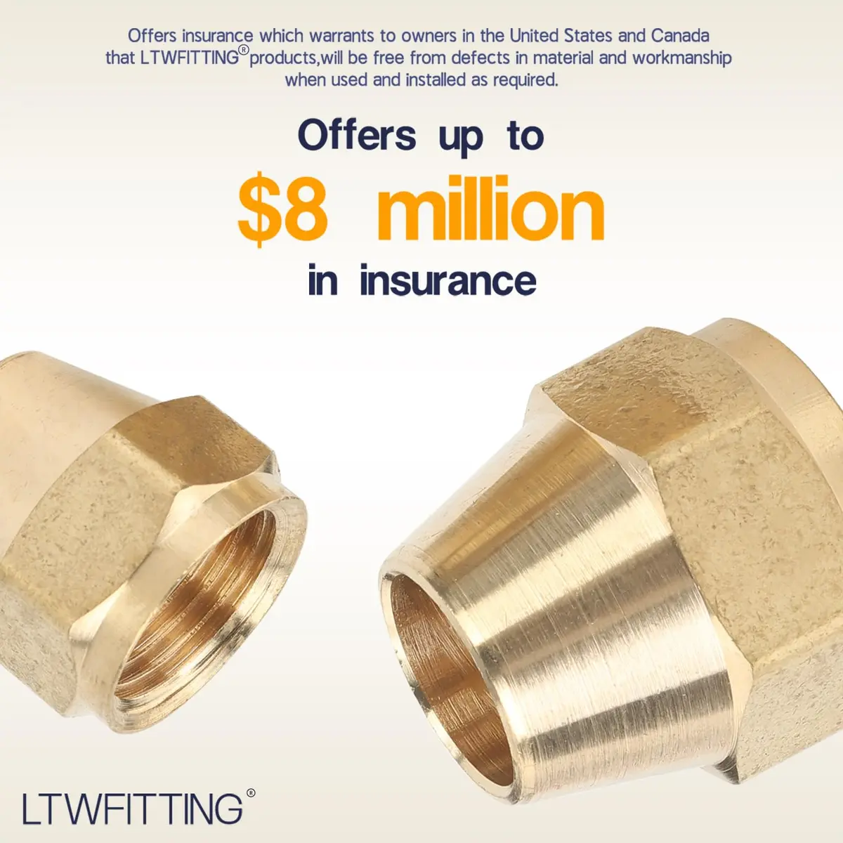 LTWFITTING Brass 1/2" OD Short SAE 45 Deg Flare Nut | Brass Flare Tube Fitting for Air, Water, Fuel, Oil - view 4