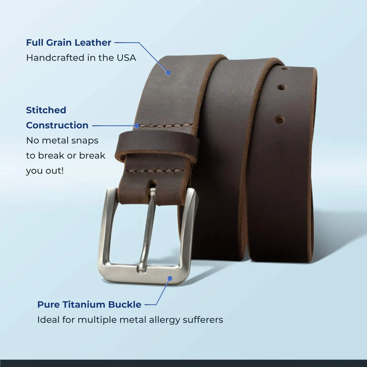 Nickel Smart Roan Mountain Titanium Brown Belt - 34" | Nickel-Free, Durable Leather & Titanium Buckle - view 3