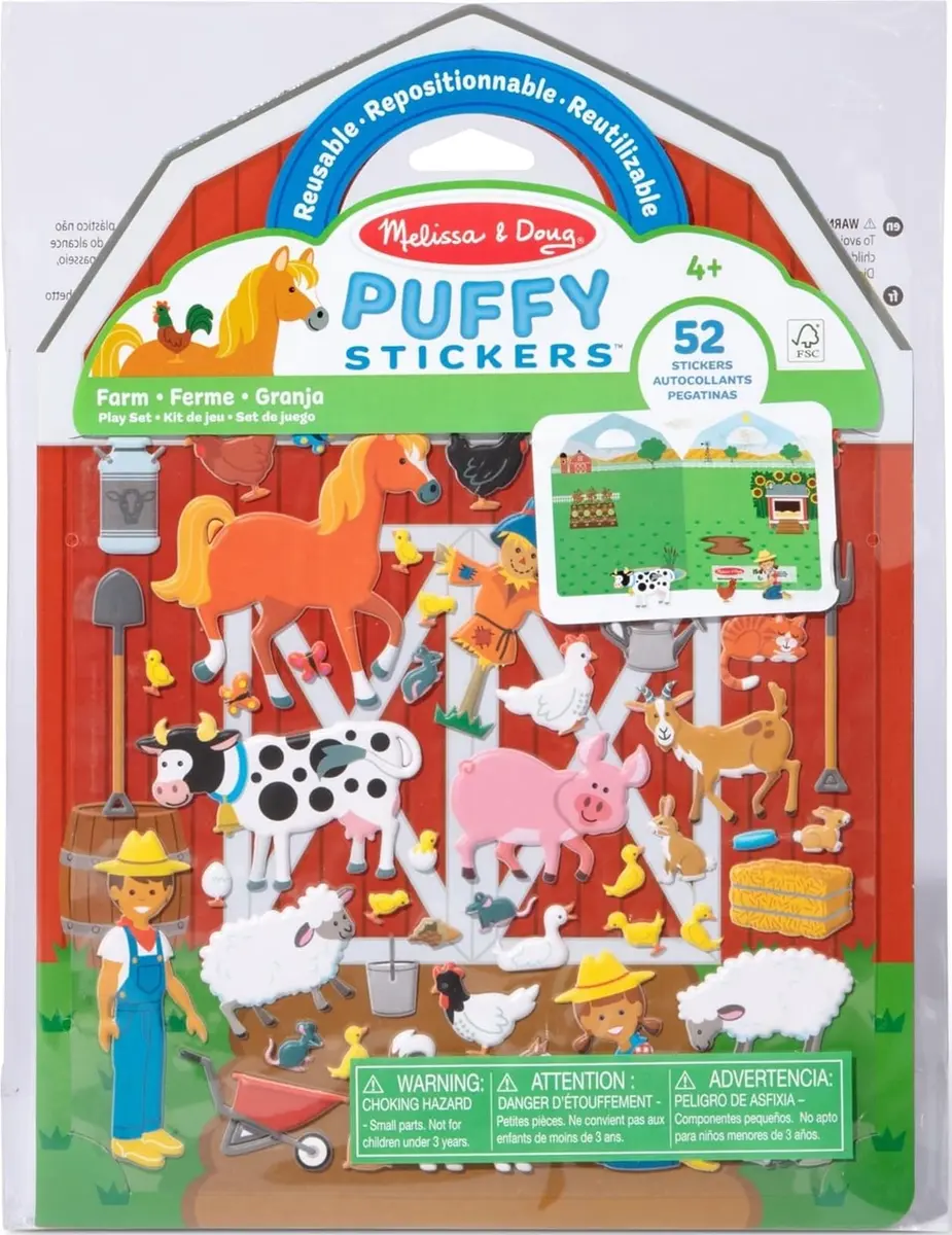 Melissa & Doug Puffy Sticker Play Set – On The Farm, 52 Reusable Stickers with 2 Scenes | Creative Farm Fun for Kids 4+ - main product image