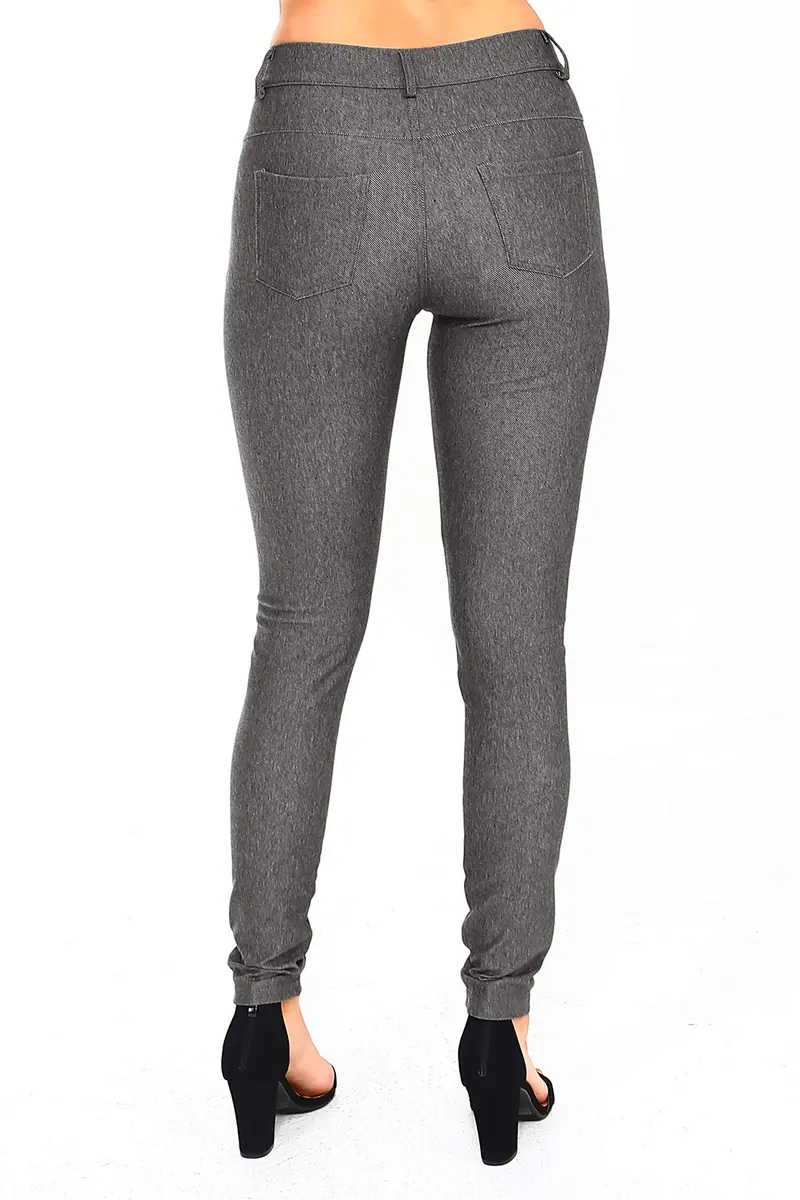 YELETE Womens Basic Five Pocket Stretch Jegging Tights Pants S/M Grey | Fitted, Breathable Cotton-Blend for All-Day Comfort - view 2