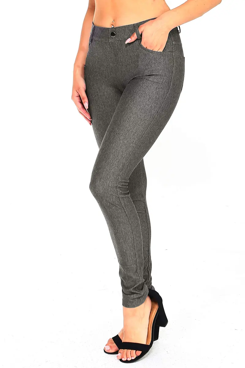 YELETE Womens Basic Five Pocket Stretch Jegging Tights Pants S/M Grey | Fitted, Breathable Cotton-Blend for All-Day Comfort - view 3