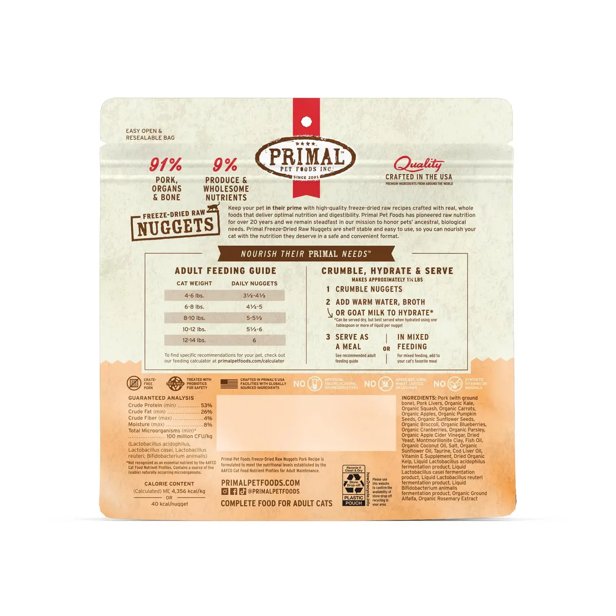Primal Freeze Dried Raw Cat Food Nuggets, Pork, 5.5 oz | Complete & Balanced Nutrition for Cats - view 9