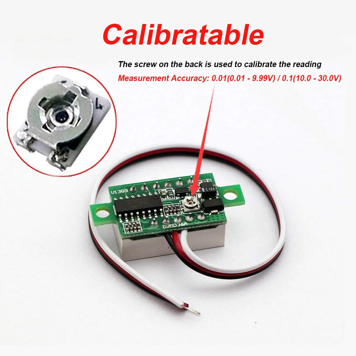 bayite Digital Volt Meter 0-30V | Calibratable, Bright Red LED Display, Reverse Polarity Protection - view 2