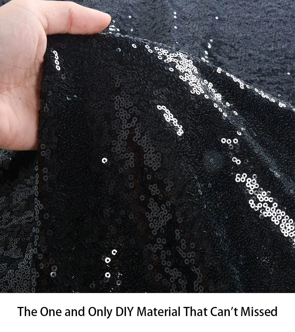 ShiDianYi Sequin Fabric 1 Yard | Sparkling Black Sequin Material for Decorations & Costumes - view 4