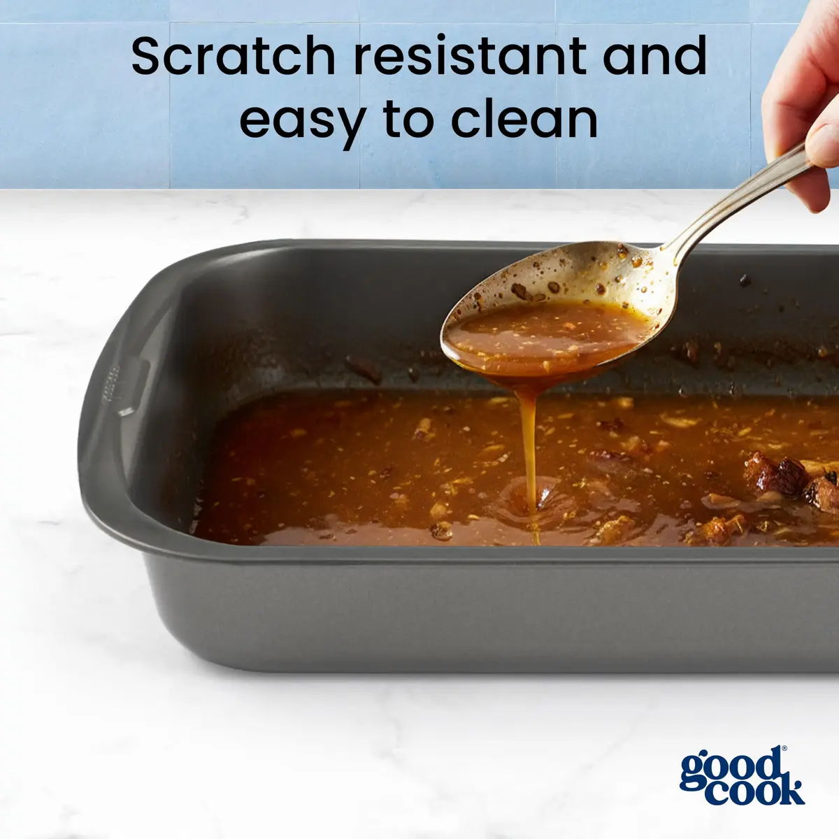 GoodCook Roast Pan with Rack 15 x 11-Inch | Nonstick Heavy-Gauge Aluminum, Gray - view 6