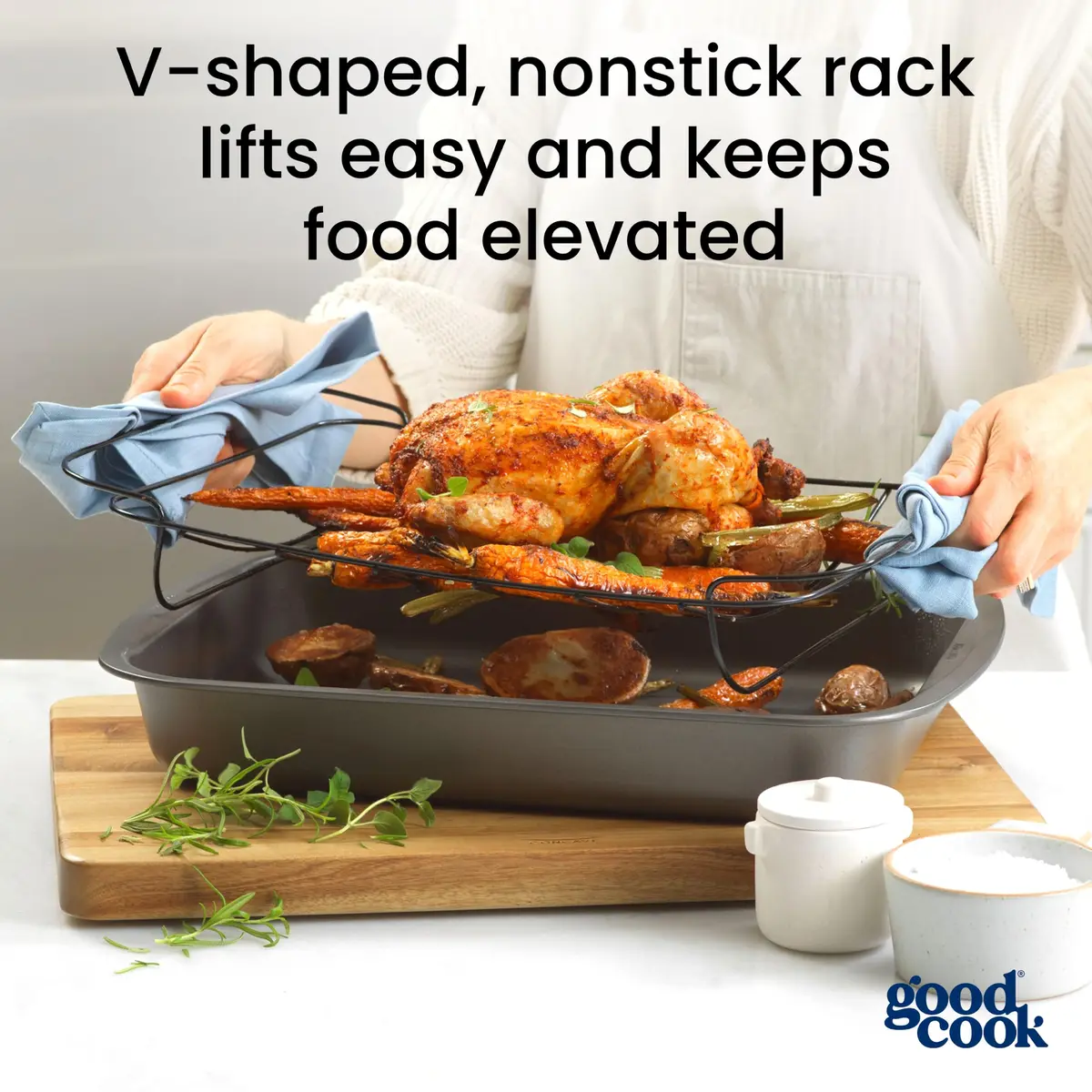 GoodCook Roast Pan with Rack 15 x 11-Inch | Nonstick Heavy-Gauge Aluminum, Gray - view 7