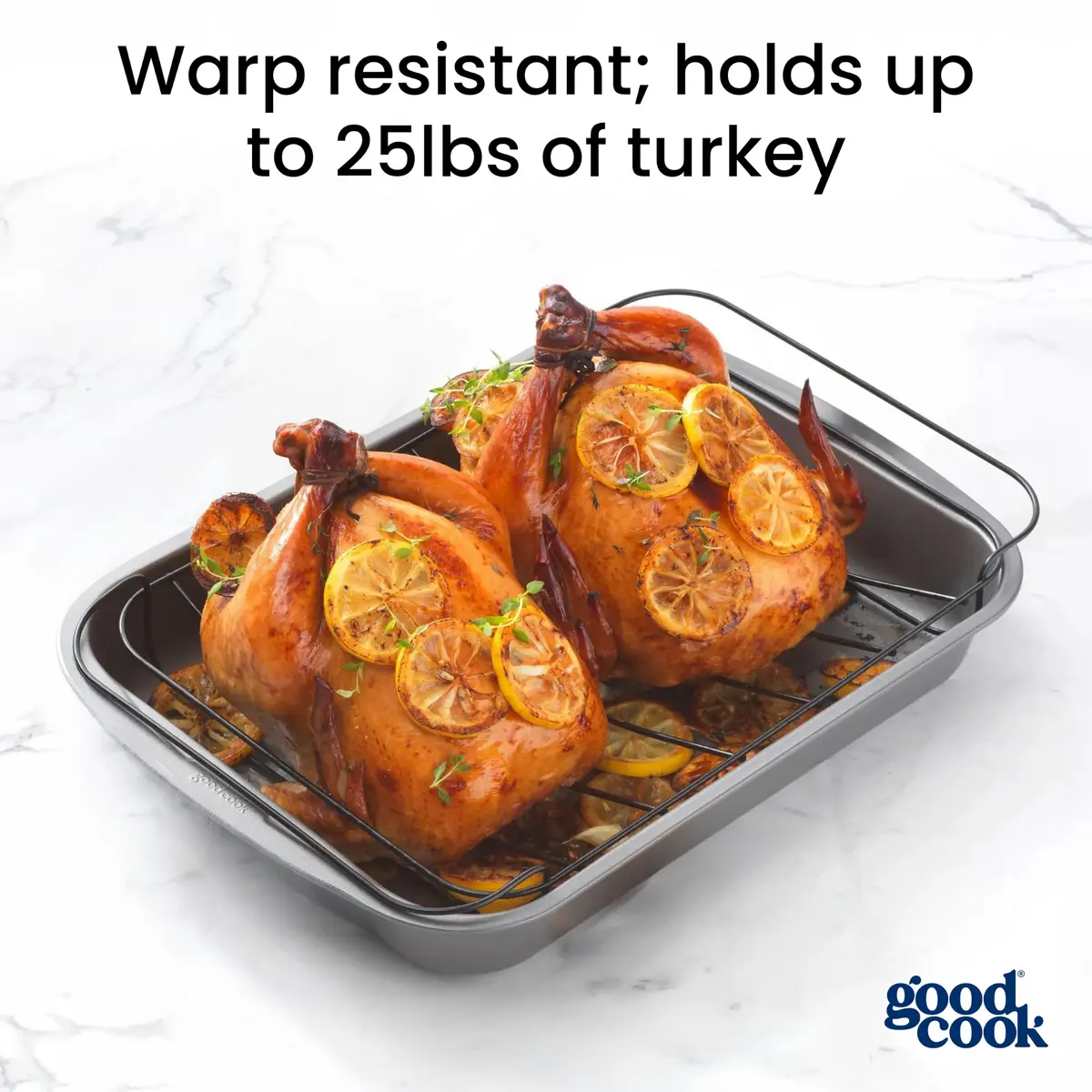 GoodCook Roast Pan with Rack 15 x 11-Inch | Nonstick Heavy-Gauge Aluminum, Gray - view 8