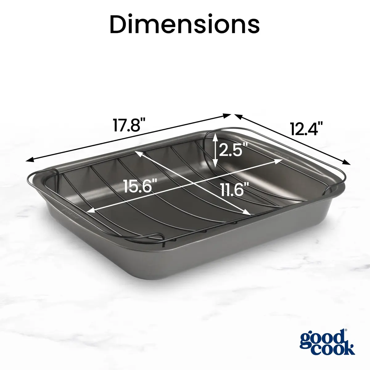 GoodCook Roast Pan with Rack 15 x 11-Inch | Nonstick Heavy-Gauge Aluminum, Gray - view 2