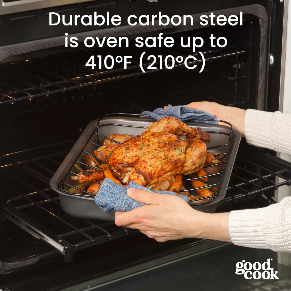 GoodCook Roast Pan with Rack 15 x 11-Inch | Nonstick Heavy-Gauge Aluminum, Gray - view 4