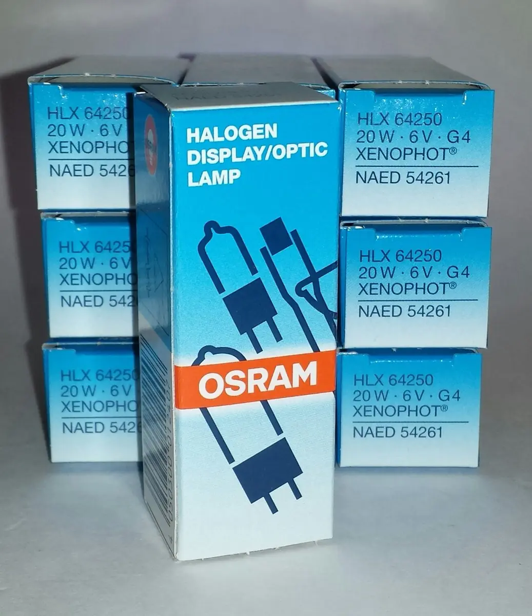OSRAM 64250 HLX Halogen Bulb 20W 6V G4 2-Pin 480 Lumens | Xenophot Display Optic Lamp - main product image