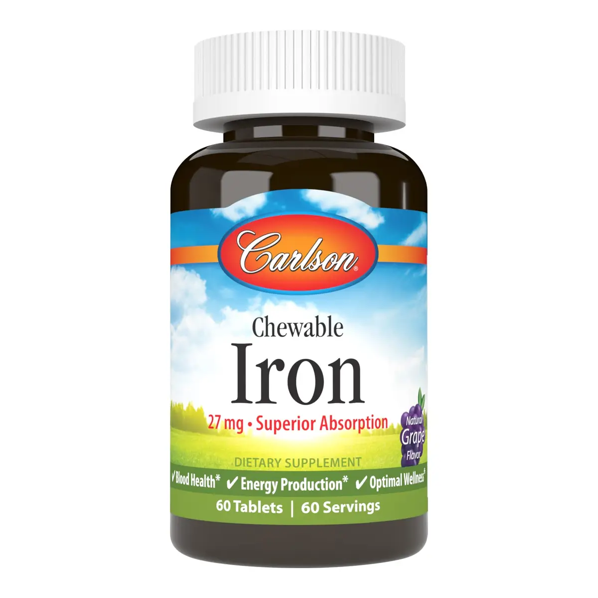 Carlson Chewable Iron, 27 mg | Superior Absorption, 60 Chewable Tablets for Healthy Blood - main product image
