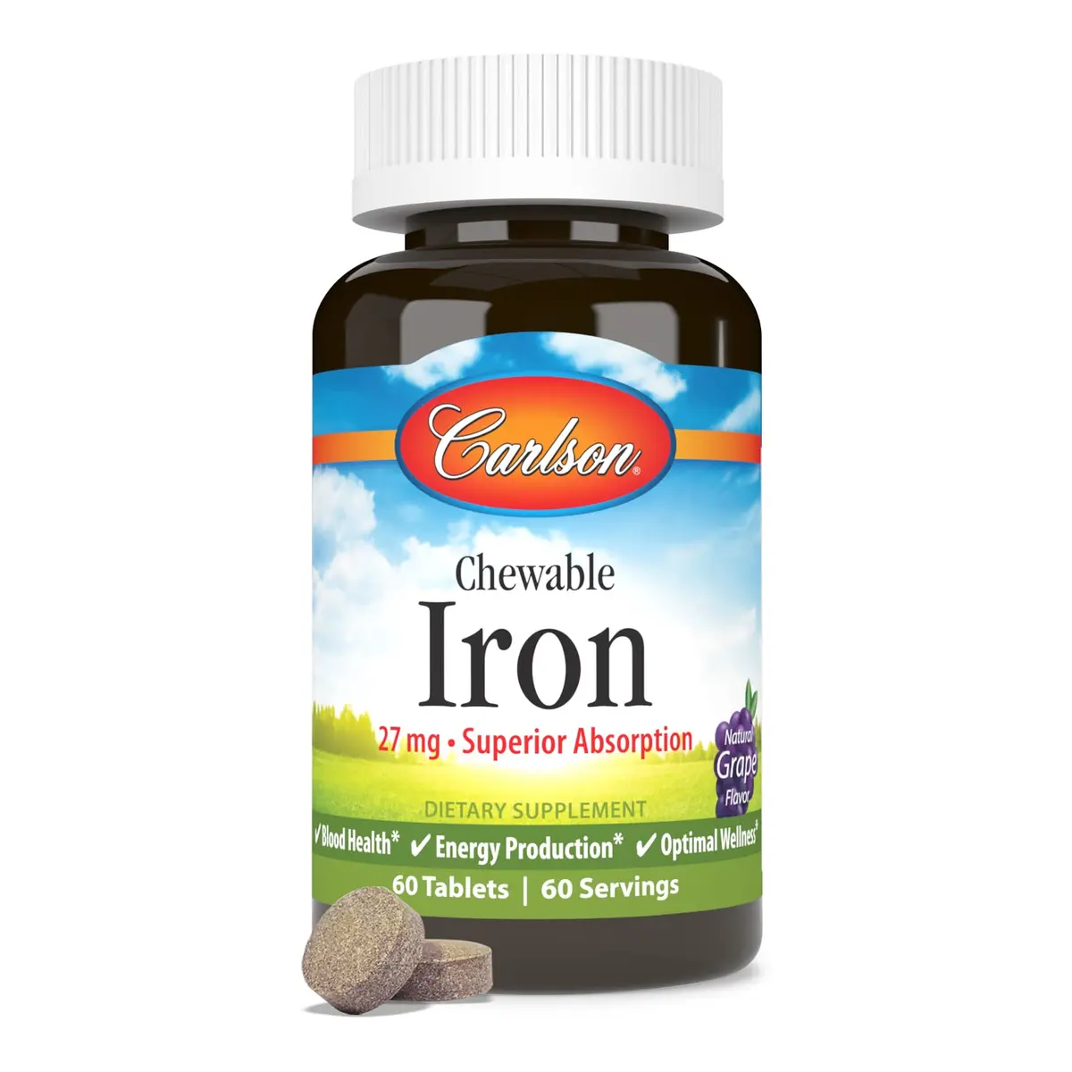Carlson Chewable Iron, 27 mg | Superior Absorption, 60 Chewable Tablets for Healthy Blood - view 5