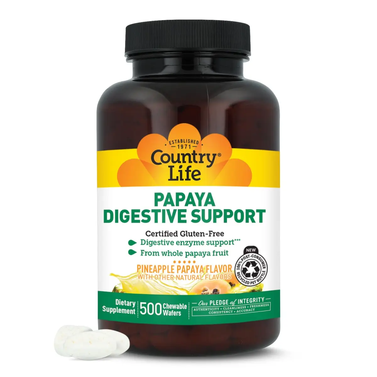 Country Life Papaya Digestive Support with Papain & Protease, 500 Wafers | Natural Digestive Aid for Gut Health - main product image