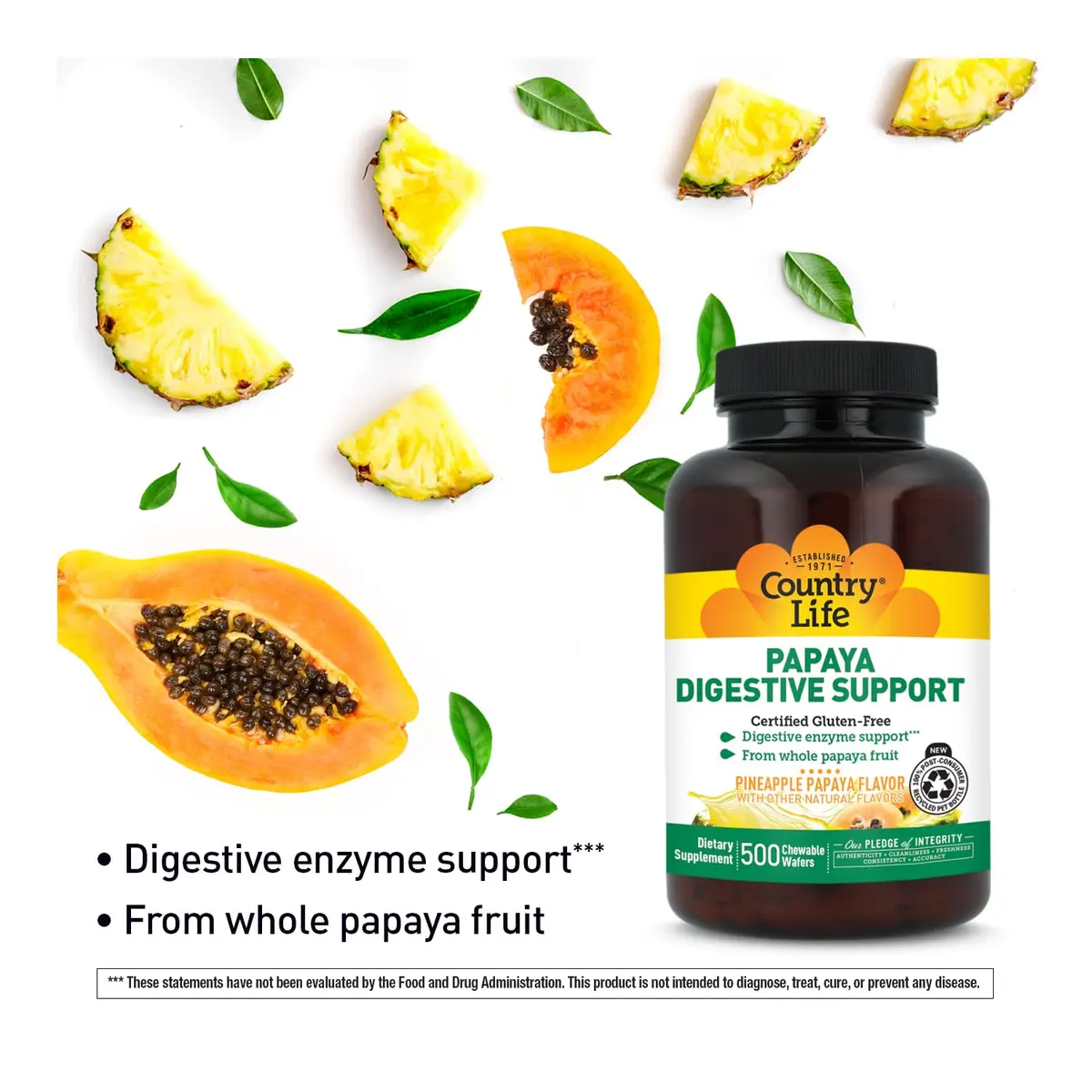 Country Life Papaya Digestive Support with Papain & Protease, 500 Wafers | Natural Digestive Aid for Gut Health - view 2