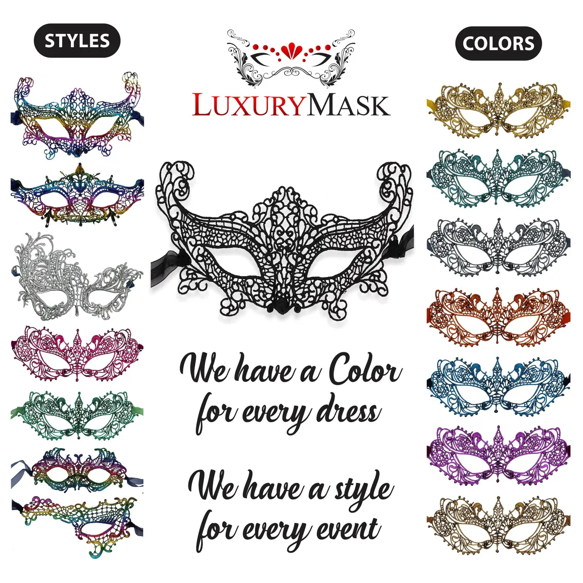 Luxury Mask Black Costume Mask for Women - Swan Lace Masquerade Masks | Elegant Lace Design, Adjustable Fit, Reusable, Breathable (70-120 chars) - view 5