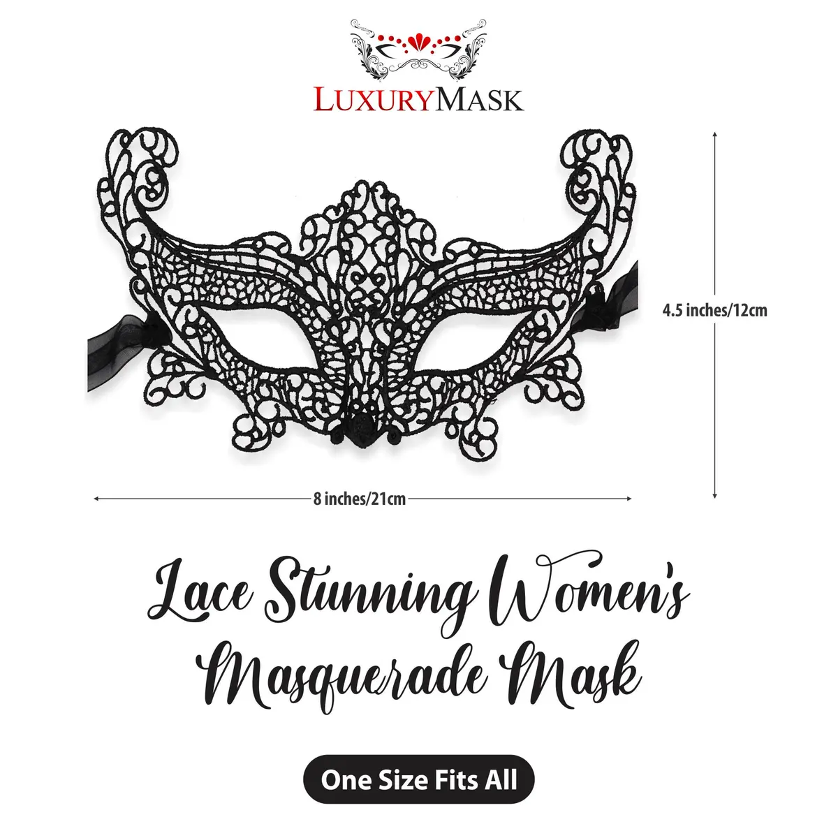 Luxury Mask Black Costume Mask for Women - Swan Lace Masquerade Masks | Elegant Lace Design, Adjustable Fit, Reusable, Breathable (70-120 chars) - view 2
