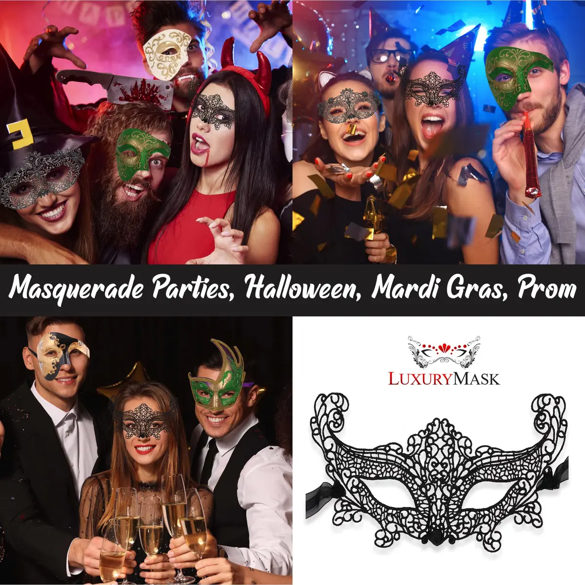 Luxury Mask Black Costume Mask for Women - Swan Lace Masquerade Masks | Elegant Lace Design, Adjustable Fit, Reusable, Breathable (70-120 chars) - view 4