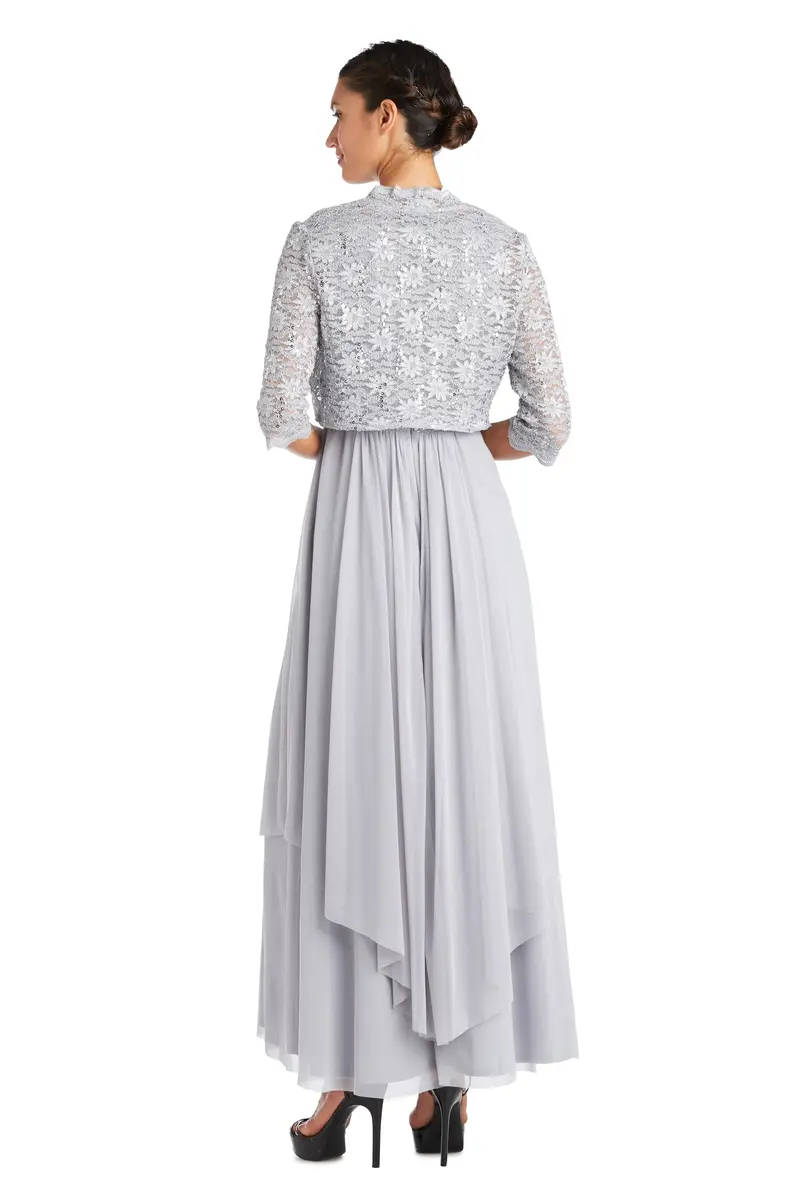 R&M Richards Womens 2 Pce Lace Georgette Jacket Dress, Silver, 8 US | Elegant Evening Wear with Sheer Cape - view 2