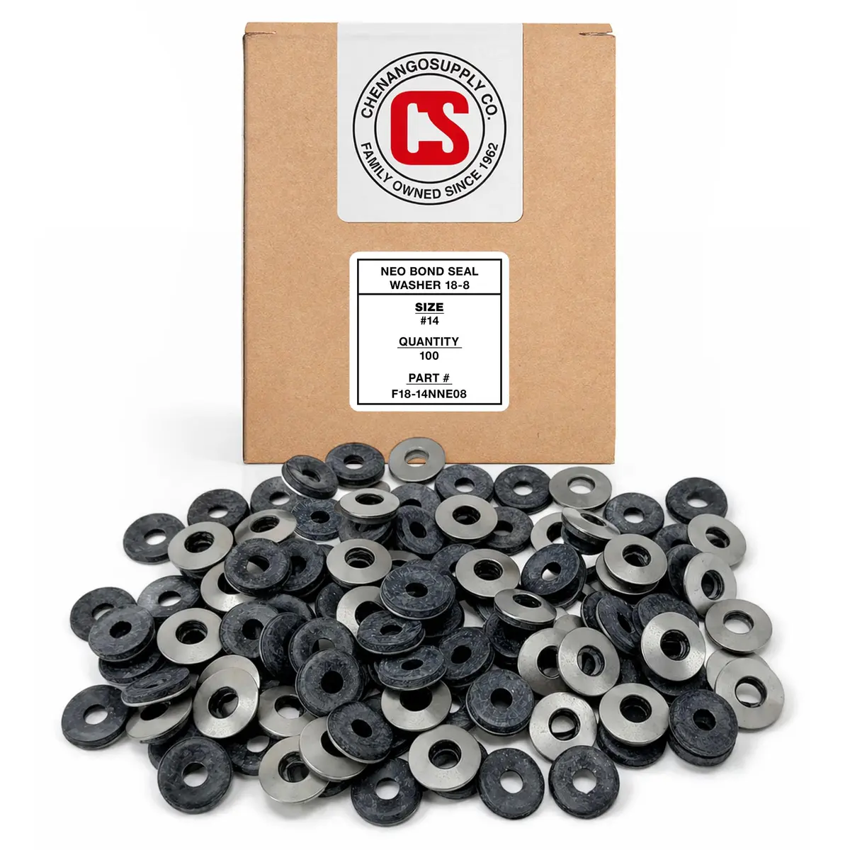 Chenango Supply #14 Neoprene EPDM Bonded Sealing Washer | Stainless Steel 18-8, 5/8 Inch OD, 100 Pieces - main product image
