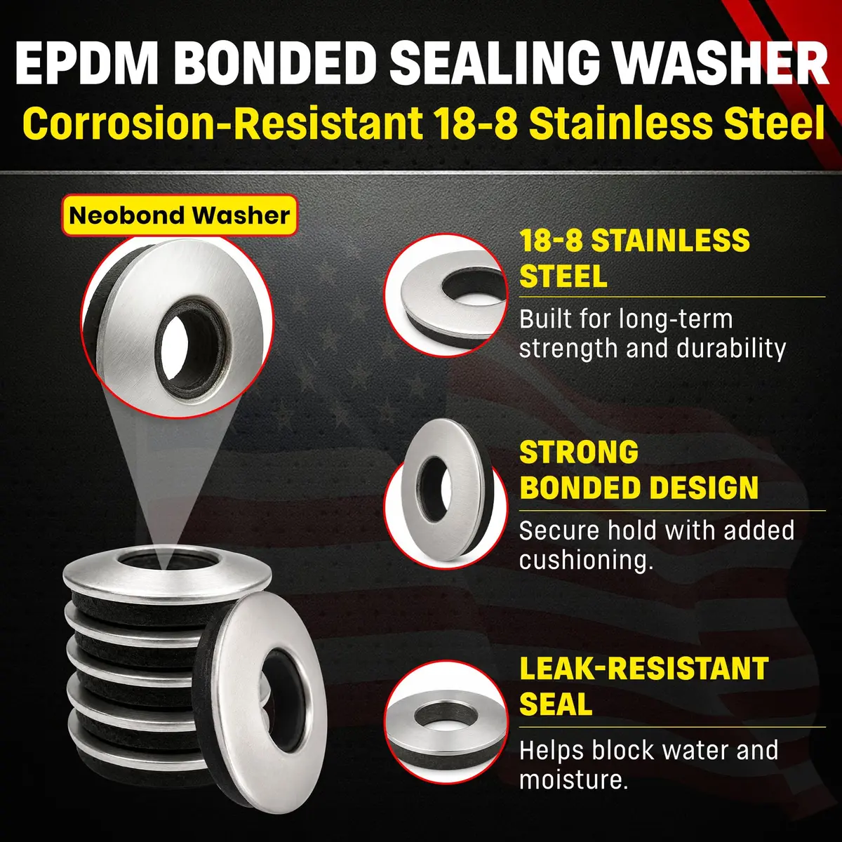 Chenango Supply #14 Neoprene EPDM Bonded Sealing Washer | Stainless Steel 18-8, 5/8 Inch OD, 100 Pieces - view 2