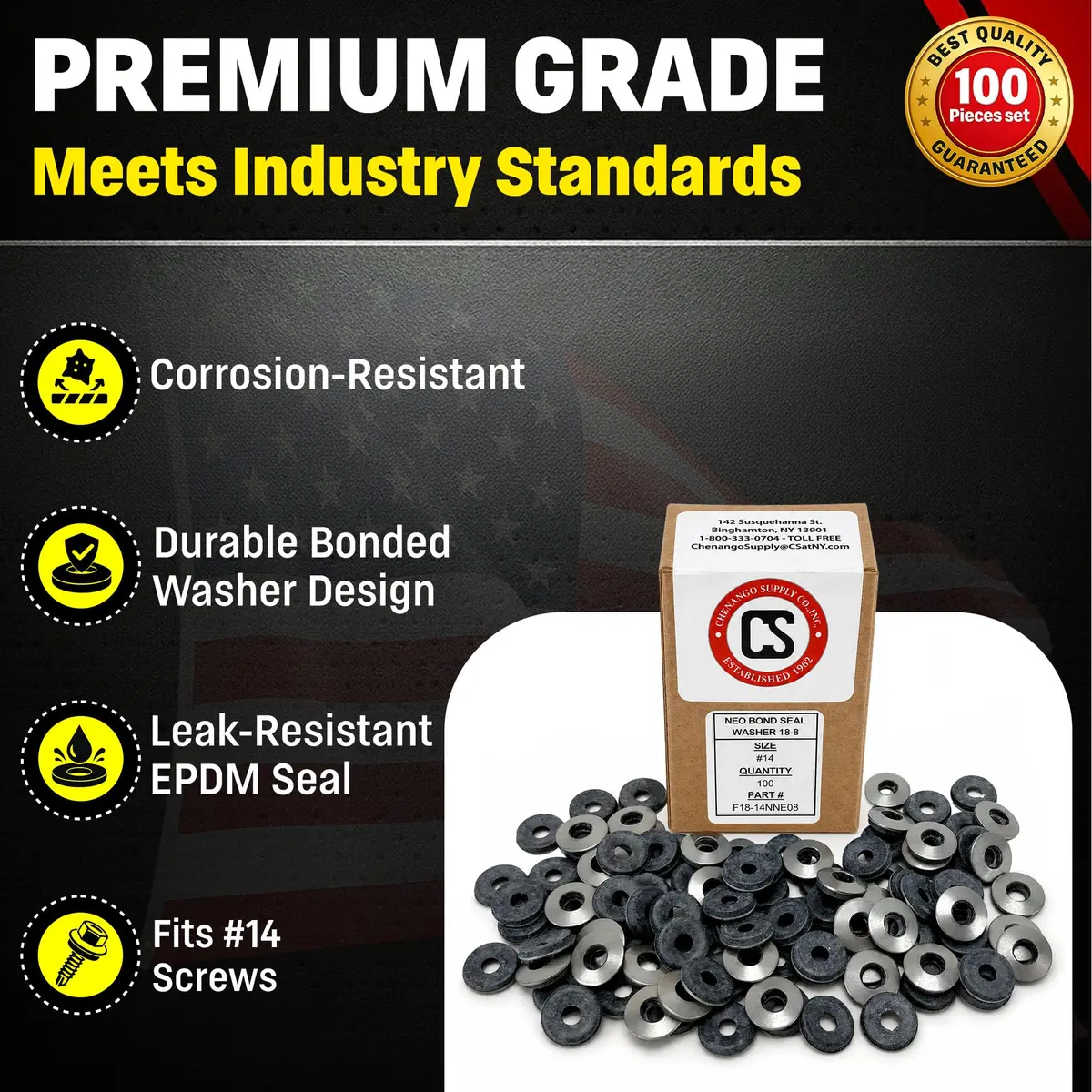 Chenango Supply #14 Neoprene EPDM Bonded Sealing Washer | Stainless Steel 18-8, 5/8 Inch OD, 100 Pieces - view 4