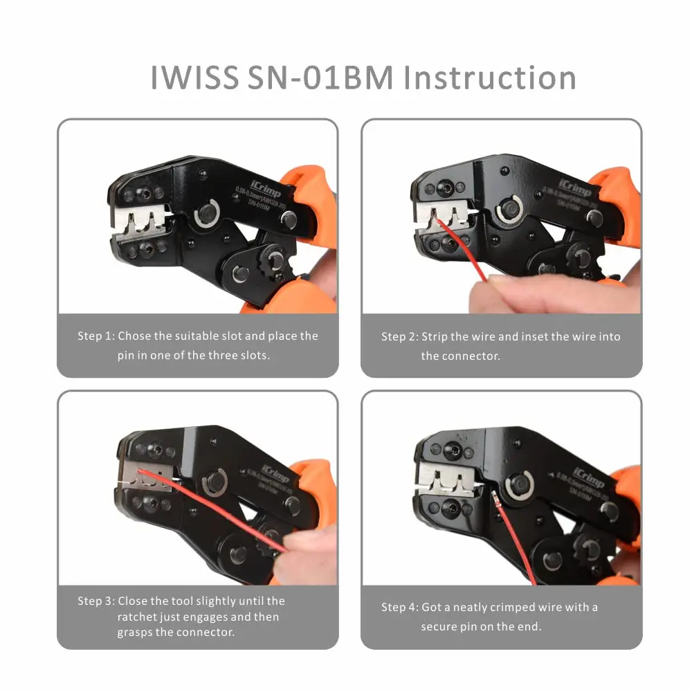 IWISS SN-01BM Crimping Tool for Dupont XH2.0/2.54/3.96mm Terminals, AWG 28-20 (0.08-0.5mm2) | Ratchet Crimper for JST, Molex, Servo Connectors - view 4