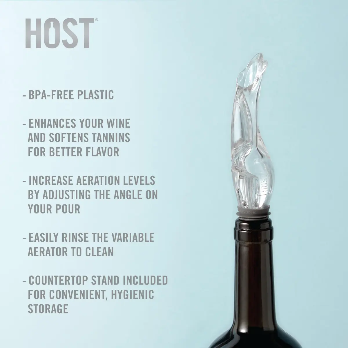 Host Tilt Wine Aerator Pour Spout | Adjustable Bottle Pourer with Stand, Gray, 1 - view 2