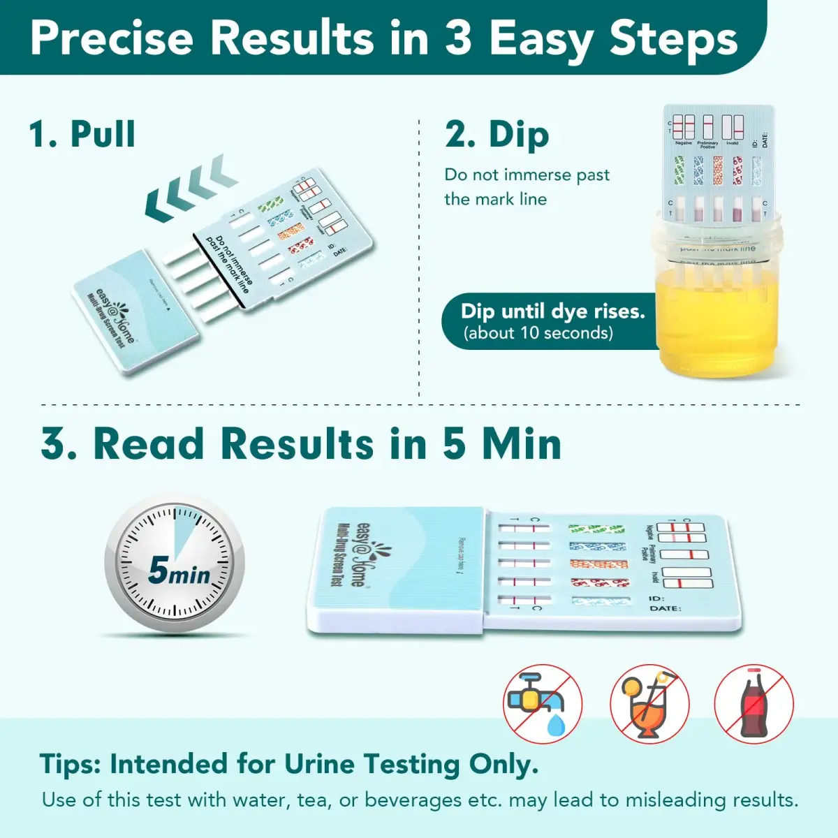 Easy@Home 5 Panel Urine Drug Test Kit | Detects THC, Cocaine, Opiates, AMP, BZO - view 2