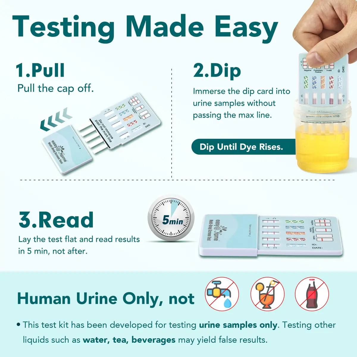 Easy@Home 5 Panel Urine Drug Test Kit, Multi Drug Screening Test, 10 Count | Accurate Home Screening - view 2