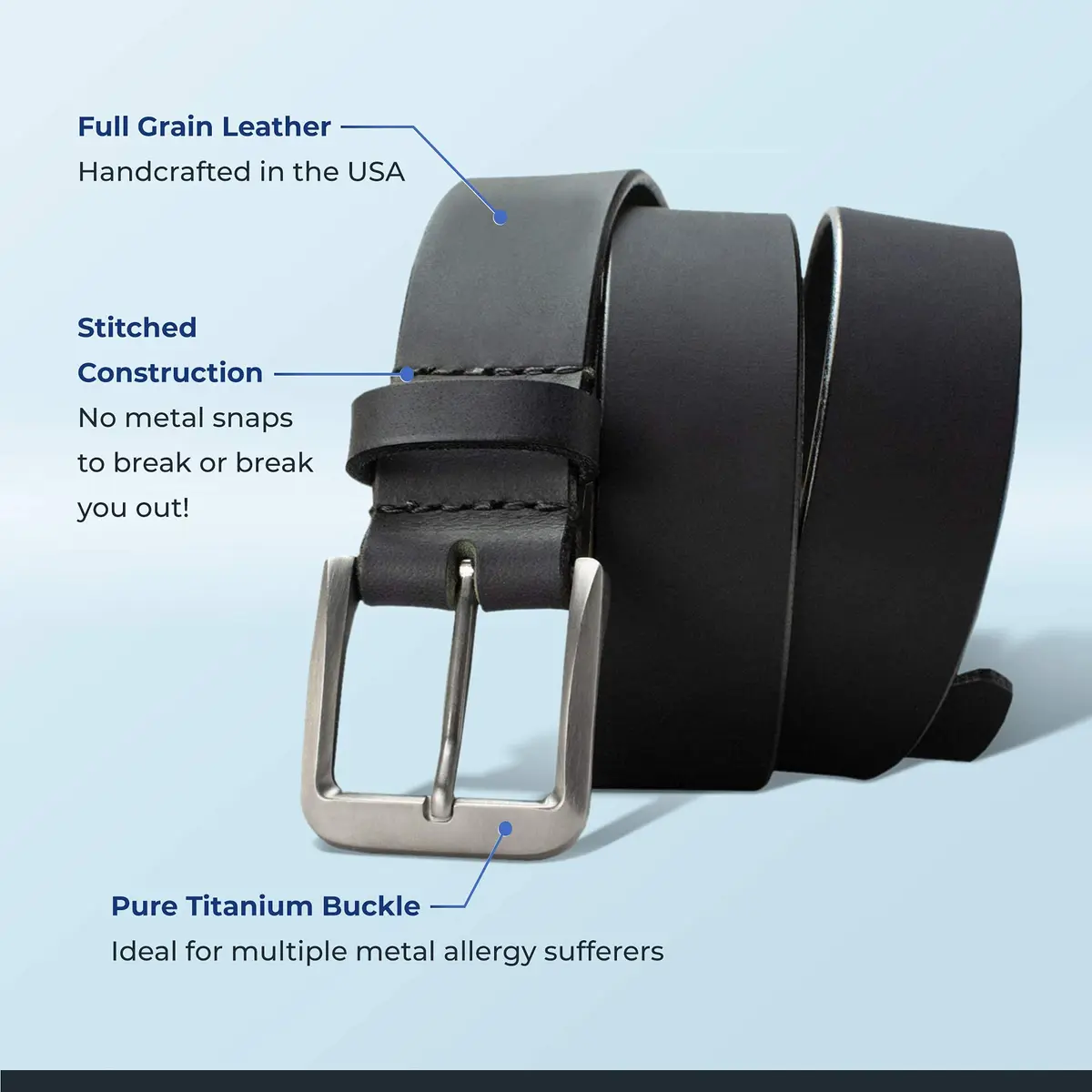 Nickel Smart Smoky Mountain Titanium Black Belt - 38" | Nickel-Free, Durable & Hypoallergenic - view 3