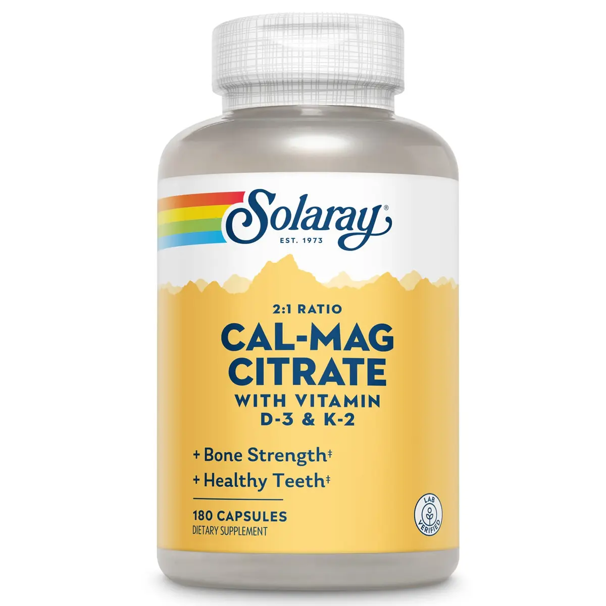 SOLARAY Calcium Magnesium Citrate 2:1 with Vitamin D3 K2 | Bone & Heart Support in 180 Capsules - main product image