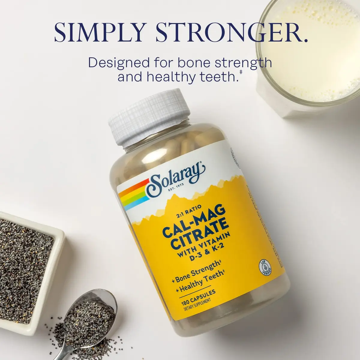 SOLARAY Calcium Magnesium Citrate 2:1 with Vitamin D3 K2 | Bone & Heart Support in 180 Capsules - view 3