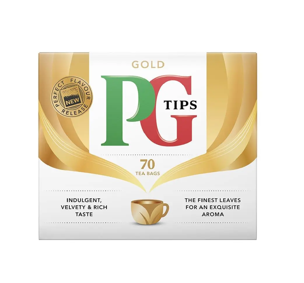 PG Tips Gold 70s (Non-Pyramid) Teabags | Citrusy Rich Flavor, 70 Count (Pack of 6) - main product image