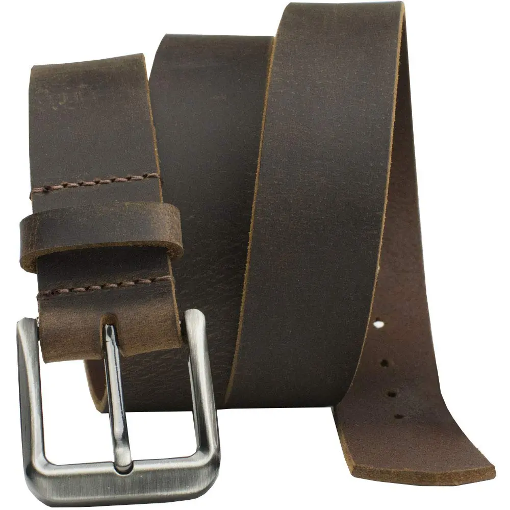 Nickel Smart Roan Mountain Brown Leather Belt - Distressed 42" | Nickel Free Full Grain Leather - main product image