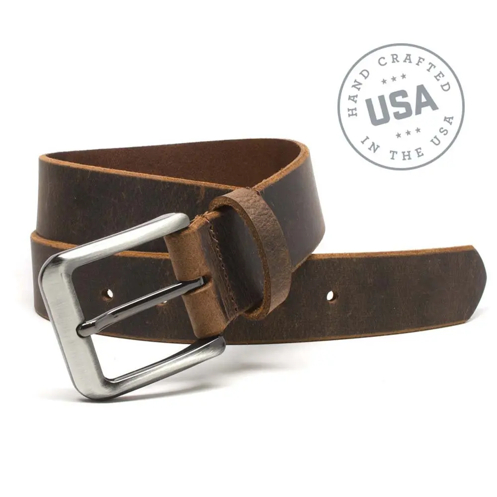 Nickel Smart Roan Mountain Brown Leather Belt - Distressed 42" | Nickel Free Full Grain Leather - view 7