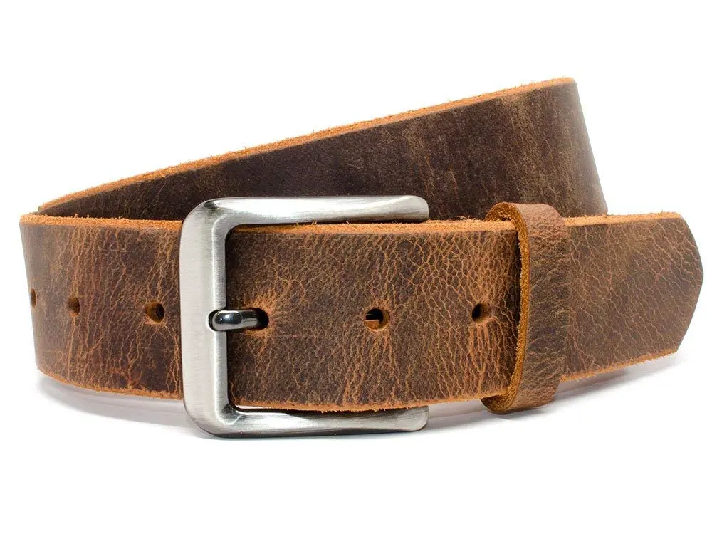 Nickel Smart Roan Mountain Brown Leather Belt - Distressed 42" | Nickel Free Full Grain Leather - view 8