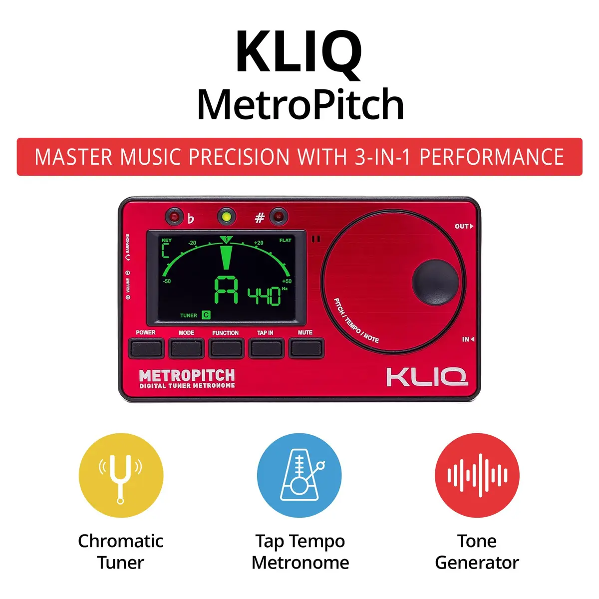 KLIQ MetroPitch Digital Metronome & Tuner for Piano, Guitar & Bass | 3-in-1 Practice Device with Tone Generator - view 2