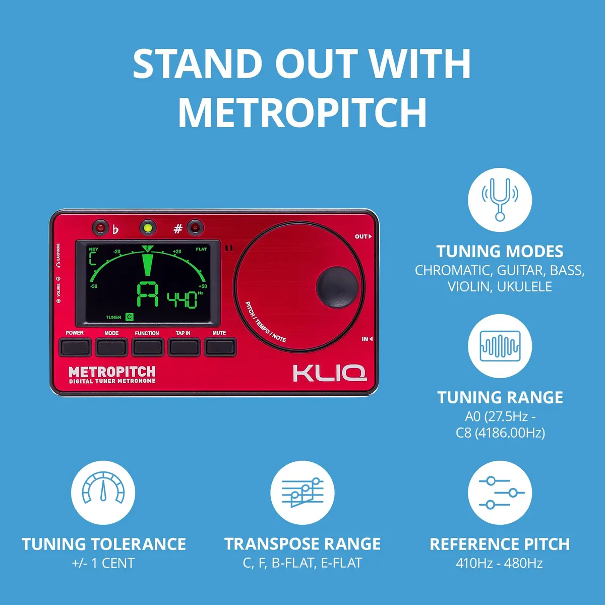KLIQ MetroPitch Digital Metronome & Tuner for Piano, Guitar & Bass | 3-in-1 Practice Device with Tone Generator - view 4