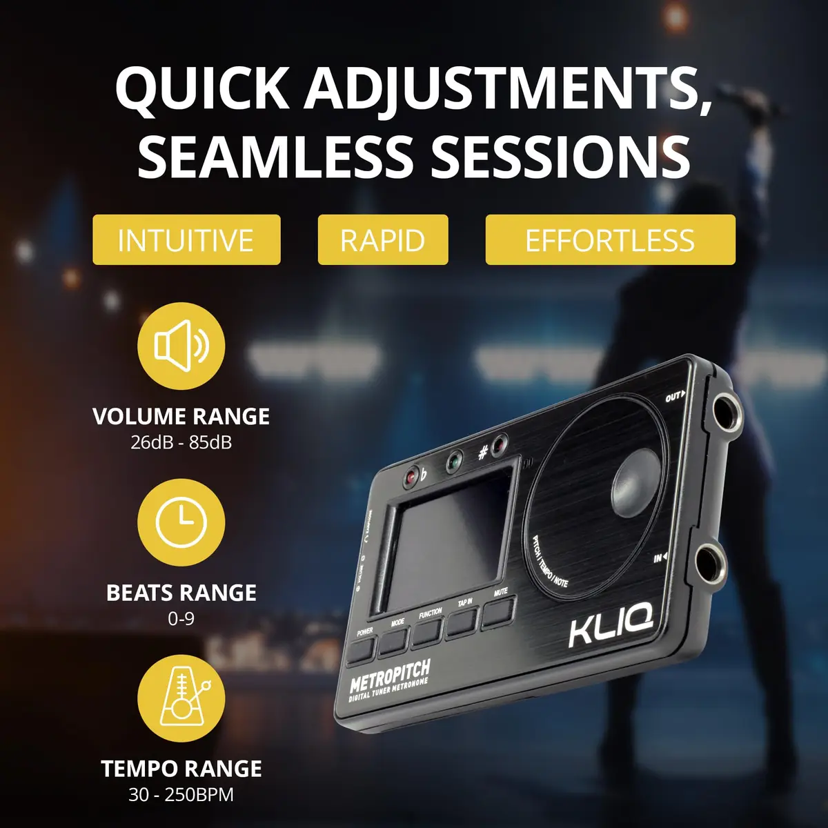 KLIQ MetroPitch Digital Metronome & Tuner for Piano, Guitar & Bass | 3-in-1 Compact Practice Tool with Accurate Tuning & Rhythm - view 5